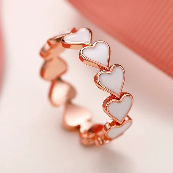 Vintage Witte Hart Roze Gouden Ring