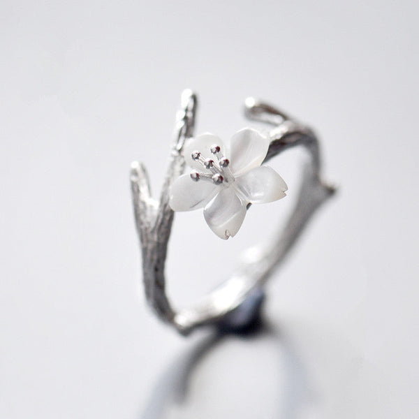 Vintage Witte Bloesem Verstelbare Ring